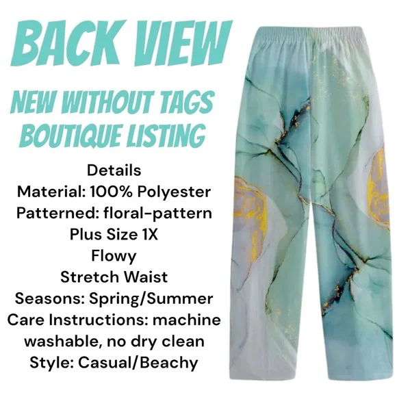 👉Abstract Ocean Print Wide Leg Pants Wpmens Size 1X - Picture 3 of 3